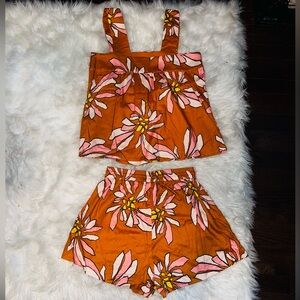 Crosby by Mollie Burch St Tropez, orange and pink flower shorts and top set